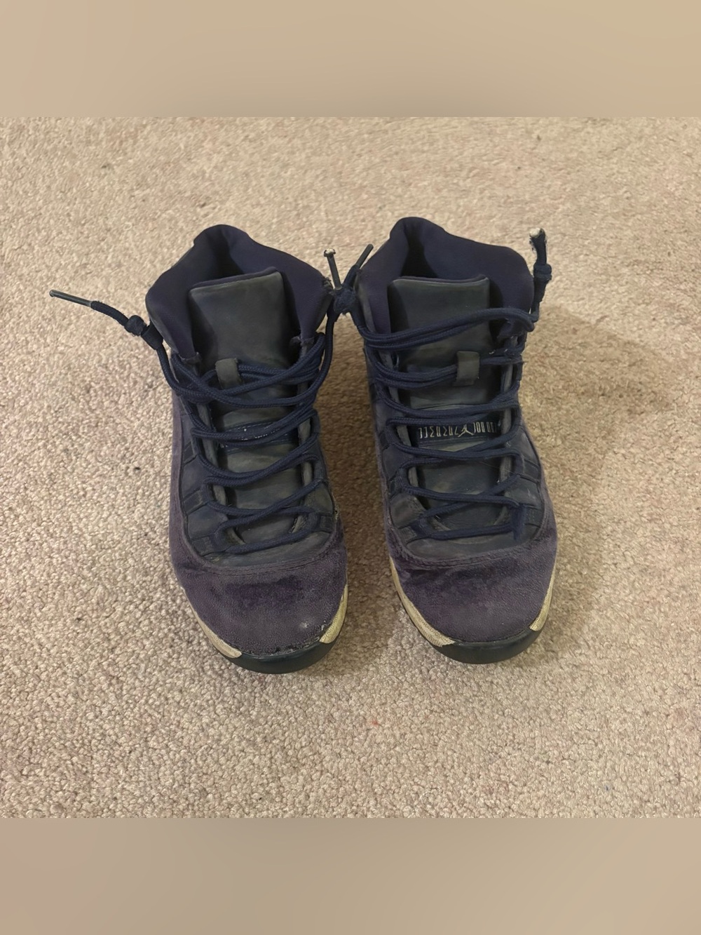 Jordan Nike size 3 Navy Suede High-Top Sneakers